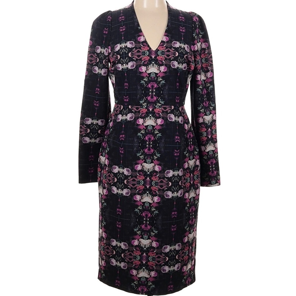 BLACK HALO Mindy Floral Print Long Sleeve V Neck Sheath Dress Size 10 $340‎